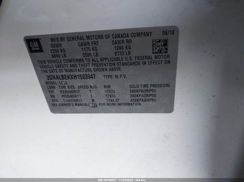 2GNALBEKXH1503947 2017 CHEVROLET EQUINOX photo no. 9