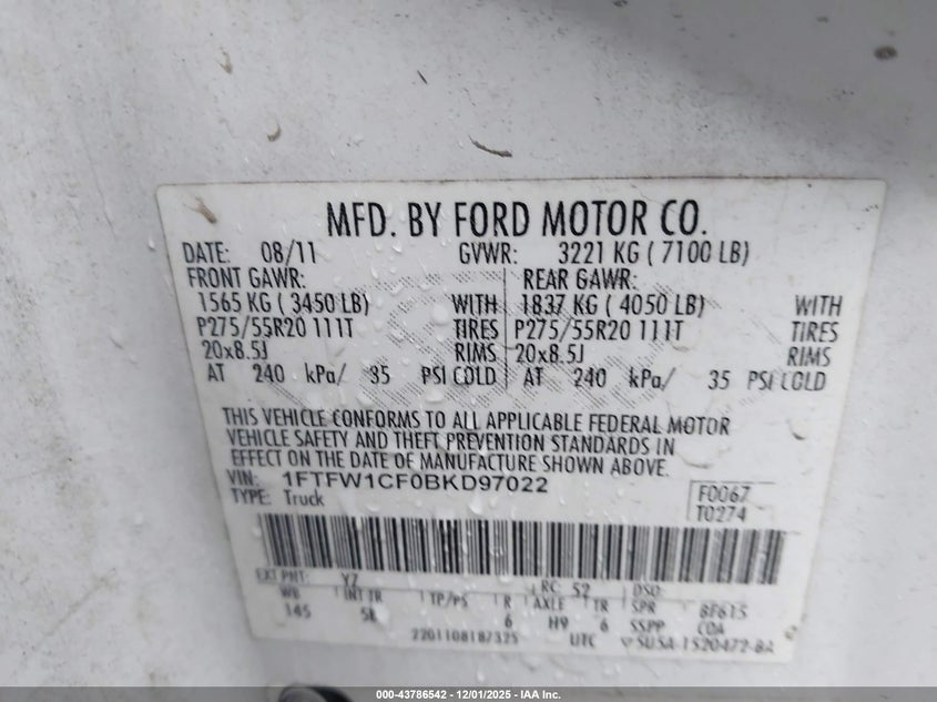 1FTFW1CF0BKD97022 2011 FORD F-150 photo no. 9