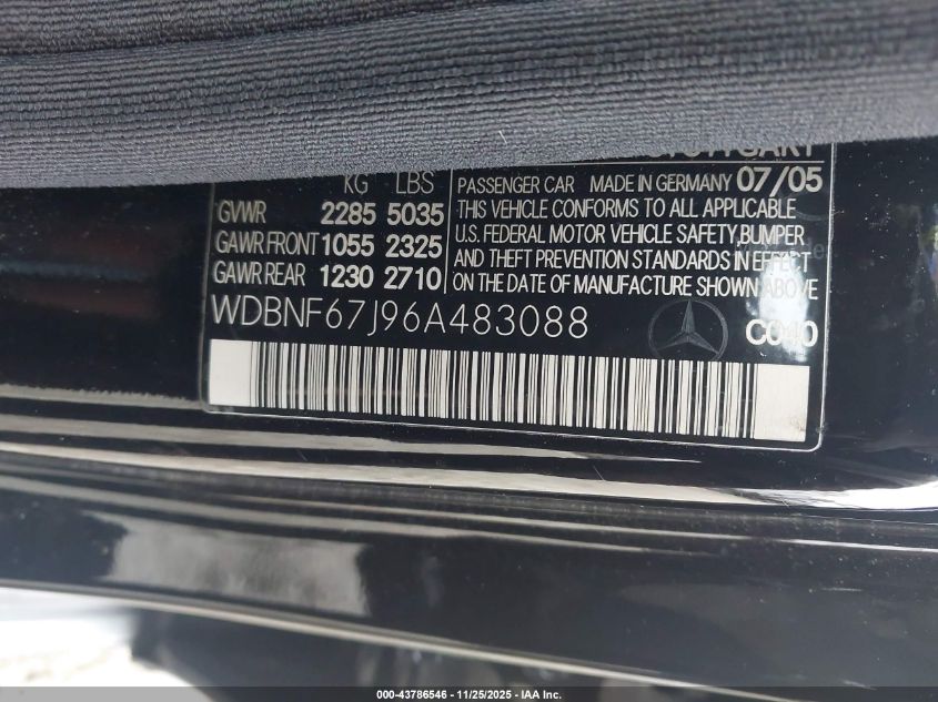 2006 Mercedes-Benz S 350 VIN: WDBNF67J96A483088 Lot: 43786546