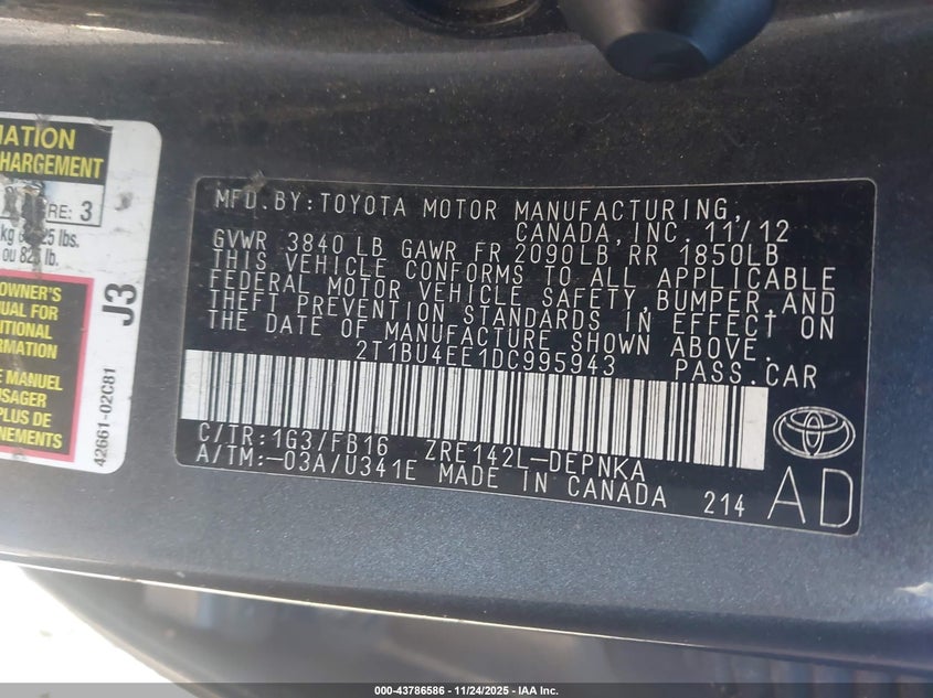 2T1BU4EE1DC995943 2013 TOYOTA COROLLA photo no. 9
