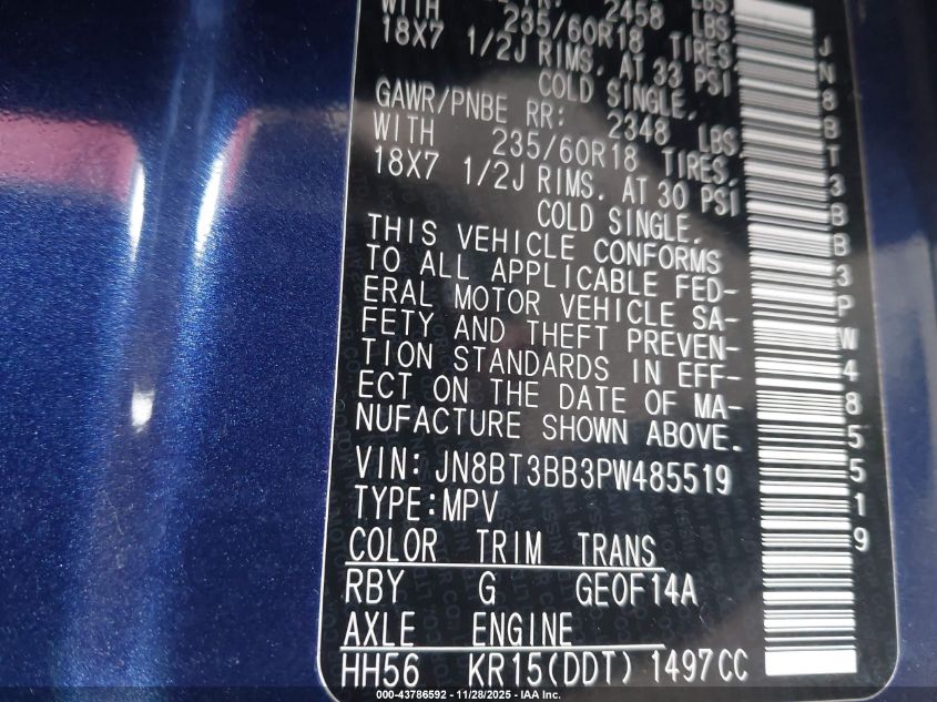 2023 Nissan Rogue Sv Intelligent Awd VIN: JN8BT3BB3PW485519 Lot: 43786592