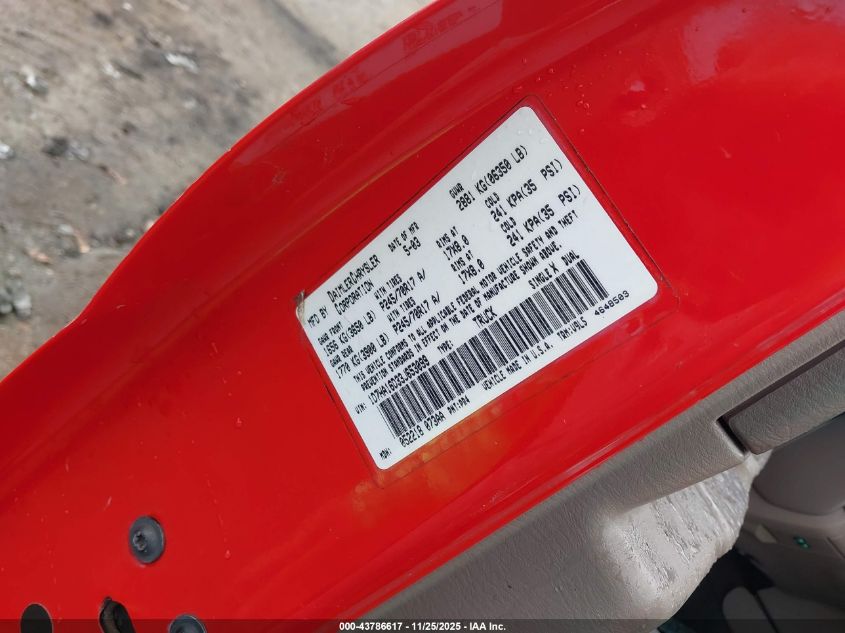 2003 Dodge Ram 1500 Slt/Laramie/St VIN: 1D7HA16D33J653099 Lot: 43786617