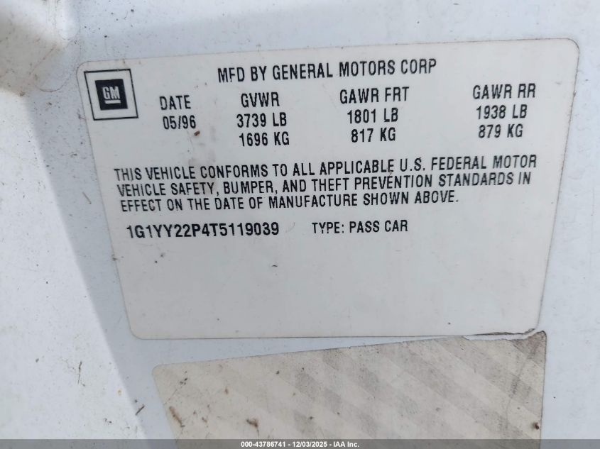 1996 Chevrolet Corvette VIN: 1G1YY22P4T5119039 Lot: 43786741