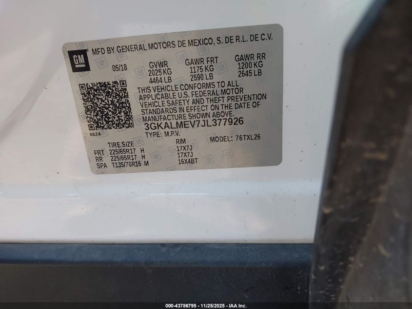 2018 GMC Terrain Sle VIN: 3GKALMEV7JL377926 Lot: 43786795