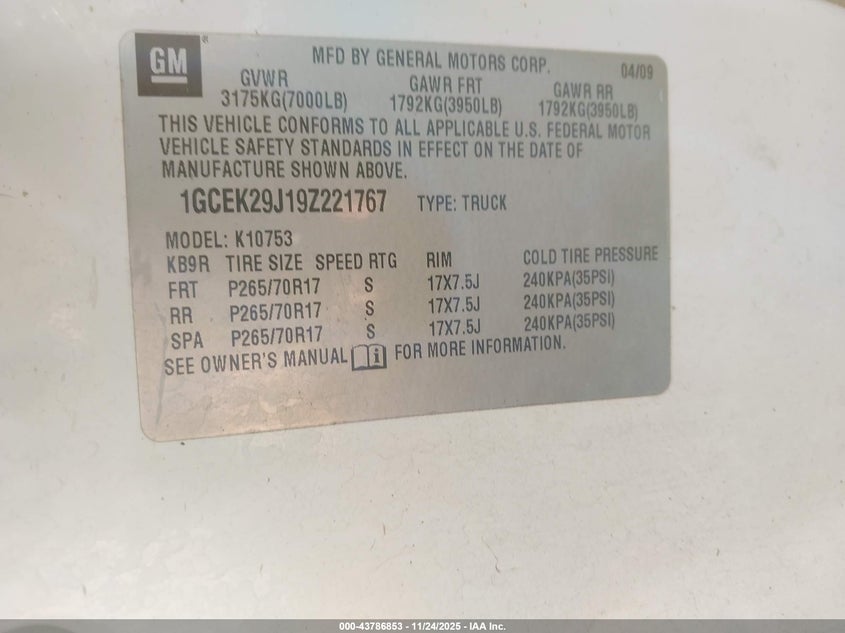 1GCEK29J19Z221767 2009 CHEVROLET SILVERADO photo no. 9