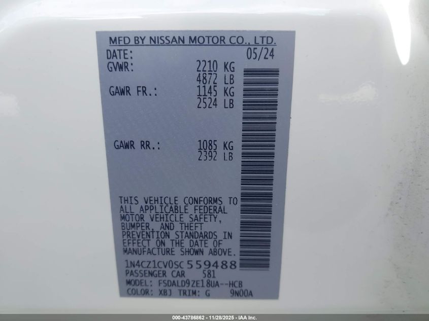 2025 Nissan Leaf Sv Plus VIN: 1N4CZ1CV0SC559488 Lot: 43786862