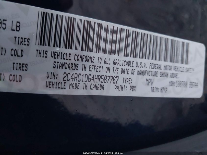 2017 Chrysler Pacifica Touring VIN: 2C4RC1DG4HR587767 Lot: 43787004