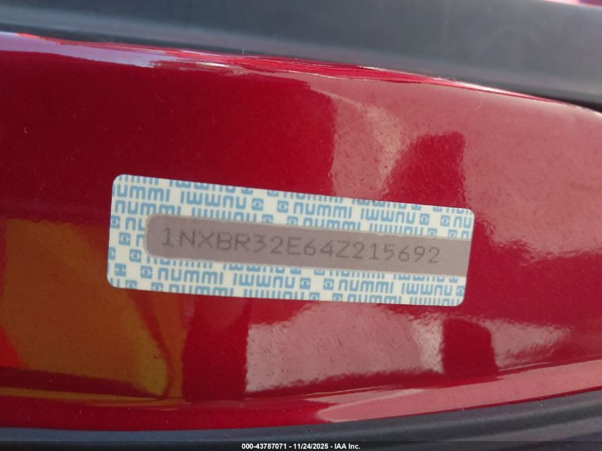 2004 Toyota Corolla S VIN: 1NXBR32E64Z215692 Lot: 43787071