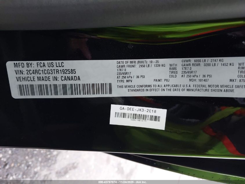 2026 Chrysler Voyager Lx VIN: 2C4RC1CG3TR192585 Lot: 43787074