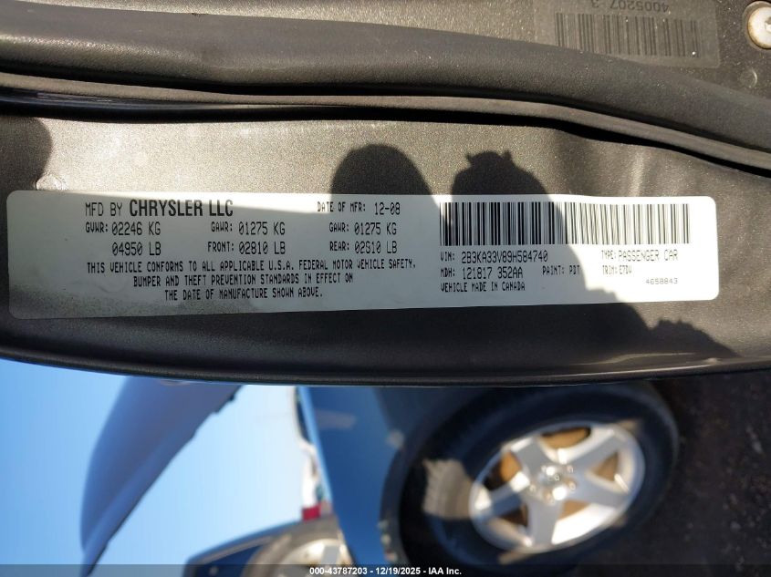 2009 Dodge Charger Sxt VIN: 2B3KA33V89H584740 Lot: 43787203