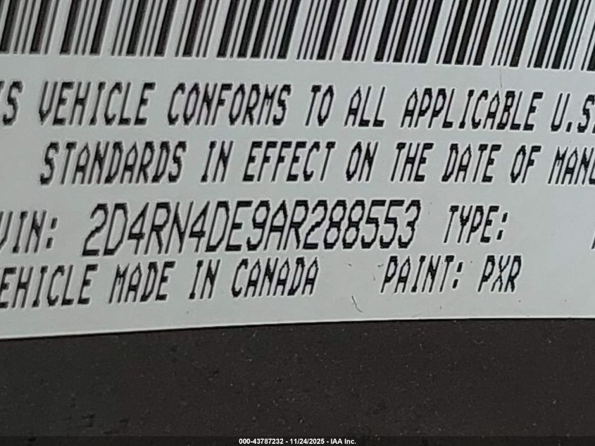 2010 Dodge Grand Caravan Se VIN: 2D4RN4DE9AR288553 Lot: 43787232