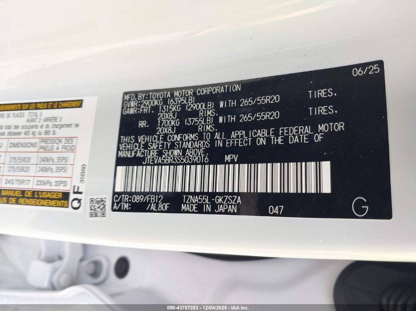 2025 Toyota 4Runner VIN: JTEZA5BR3S5039016 Lot: 43787253
