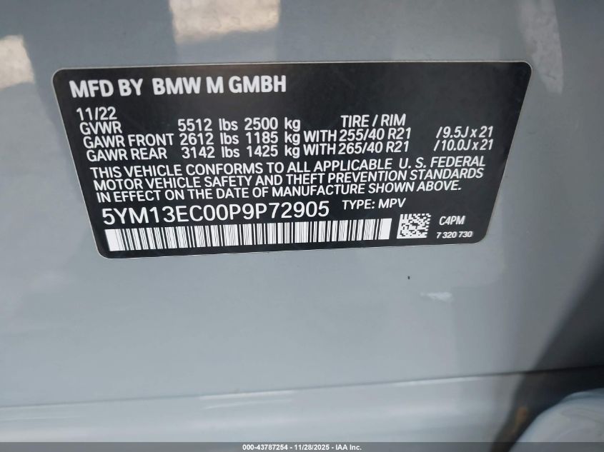 2023 BMW X3 M VIN: 5YM13EC00P9P72905 Lot: 43787254