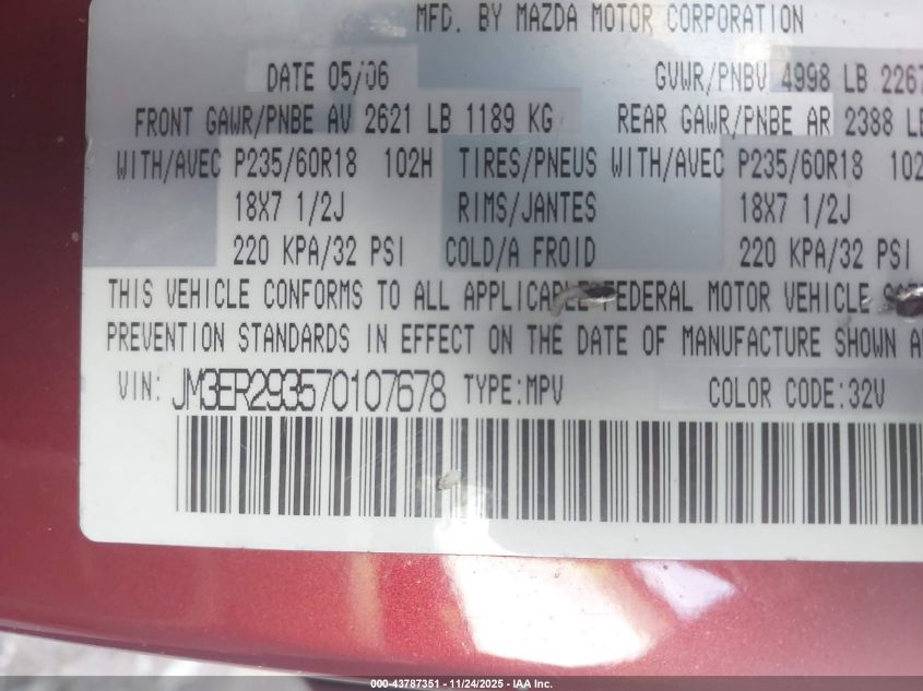2007 Mazda Cx-7 Grand Touring VIN: JM3ER293570107678 Lot: 43787351