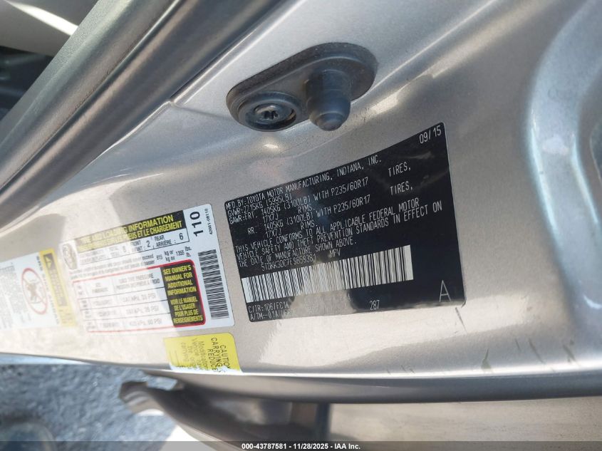 2015 Toyota Sienna Le 8 Passenger VIN: 5TDKK3DC7FS658381 Lot: 43787581