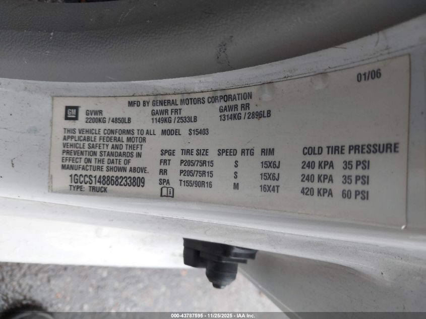 2006 Chevrolet Colorado Work Truck VIN: 1GCCS148868233809 Lot: 43787595