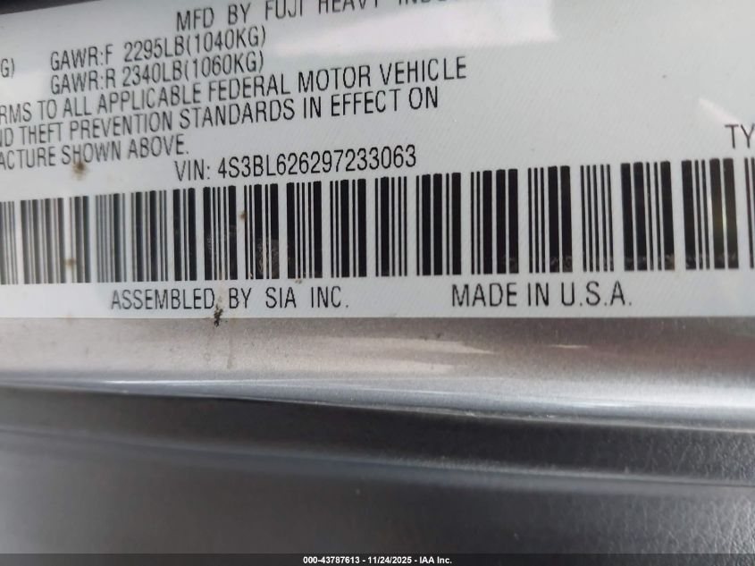 2009 Subaru Legacy 2.5I Limited VIN: 4S3BL626297233063 Lot: 43787613