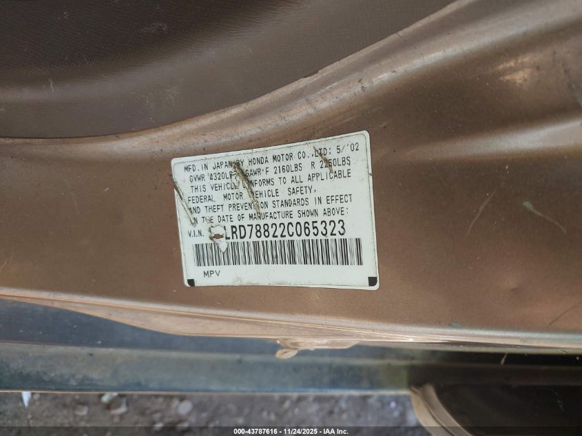 2002 Honda Cr-V Ex VIN: JHLRD78822C065323 Lot: 43787616