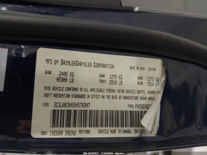 2005 Chrysler 300C VIN: 2C3JA63H55H576907 Lot: 43787617