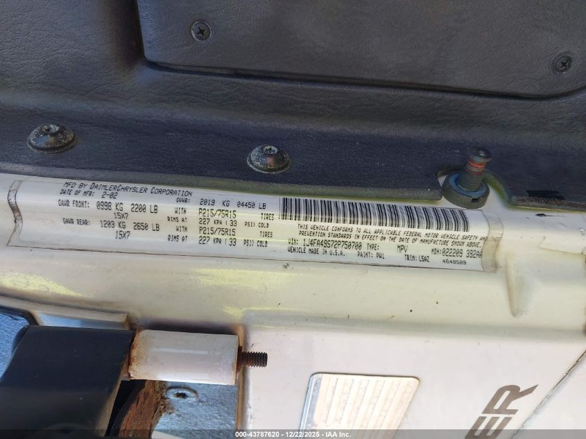 2002 Jeep Wrangler Sport VIN: 1J4FA49S72P750700 Lot: 43787620