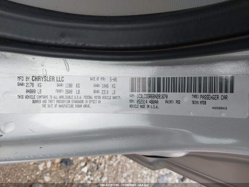 2008 Chrysler Sebring Touring VIN: 1C3LC55R68N281670 Lot: 43787745