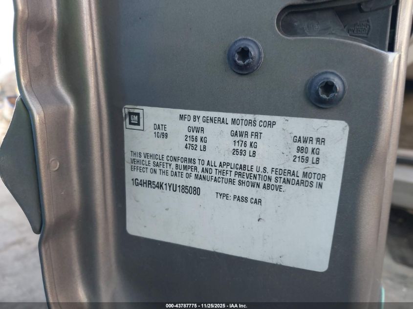 2000 Buick Lesabre Limited VIN: 1G4HR54K1Y4185080 Lot: 43787775