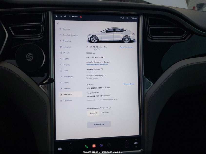 2015 Tesla Model S 60/70/85 VIN: 5YJSA1H11FFP75622 Lot: 43787848