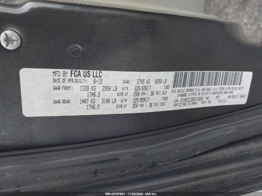 2016 Dodge Grand Caravan Sxt VIN: 2C4RDGCG9GR103205 Lot: 43787881