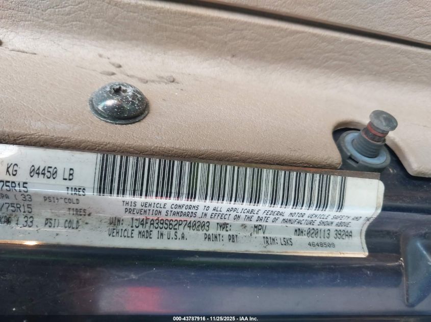 2002 Jeep Wrangler X VIN: 1J4FA39S62P740203 Lot: 43787916