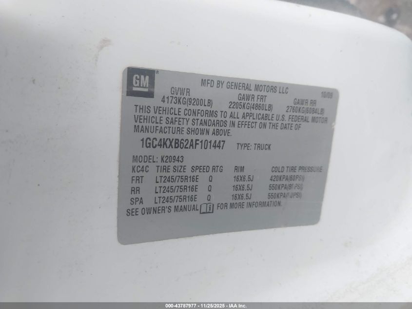 2010 Chevrolet Silverado 2500Hd Lt VIN: 1GC4KXB62AF101447 Lot: 43787977