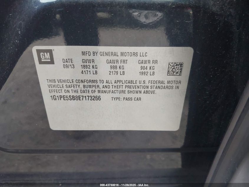 2014 Chevrolet Cruze 2Lt Auto VIN: 1G1PE5SB8E7173266 Lot: 43788016