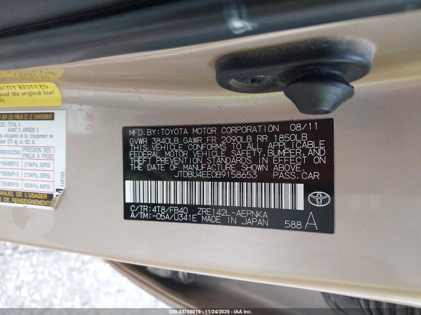 JTDBU4EE0B9158653 2011 TOYOTA COROLLA photo no. 9