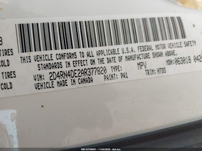 2010 Dodge Grand Caravan Se VIN: 2D4RN4DE2AR377820 Lot: 43788051