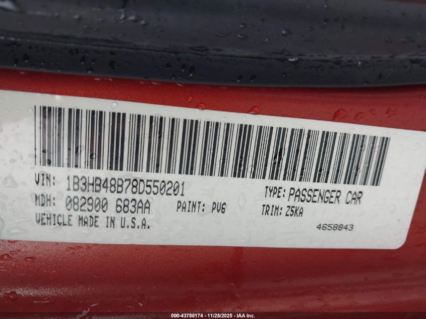 2008 Dodge Caliber Sxt VIN: 1B3HB48B78D550201 Lot: 43788174