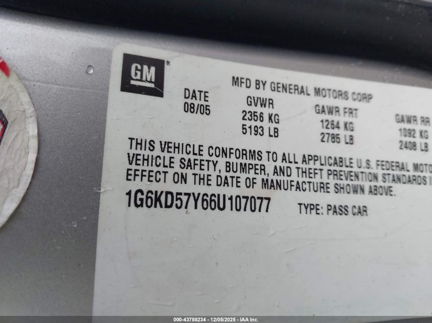 2006 Cadillac Dts Standard VIN: 1G6KD57Y66U107077 Lot: 43788234