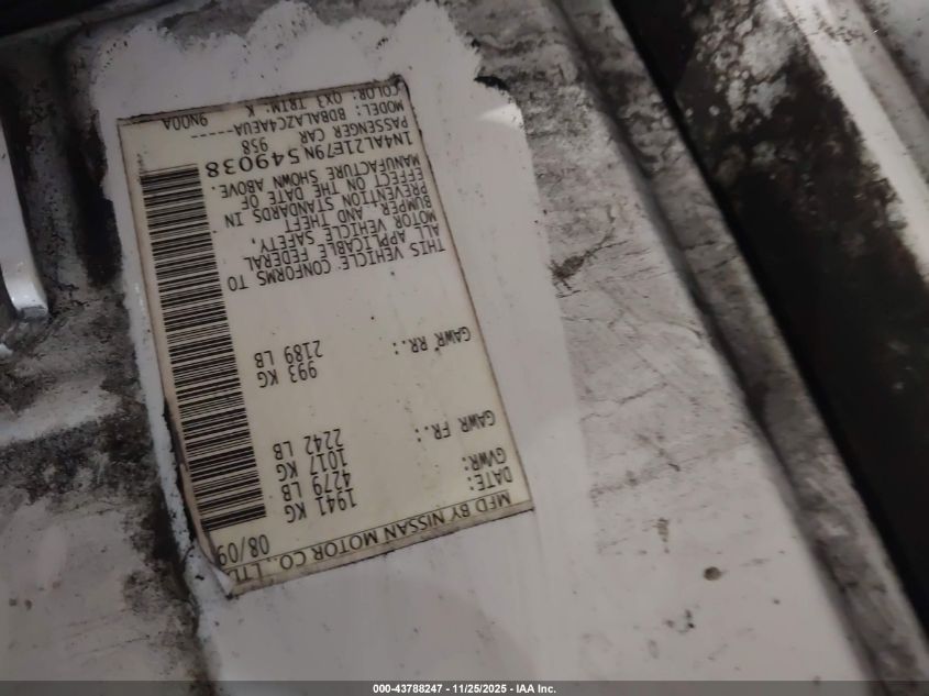 2009 Nissan Altima 2.5 VIN: 1N4AL21E79N549038 Lot: 43788247