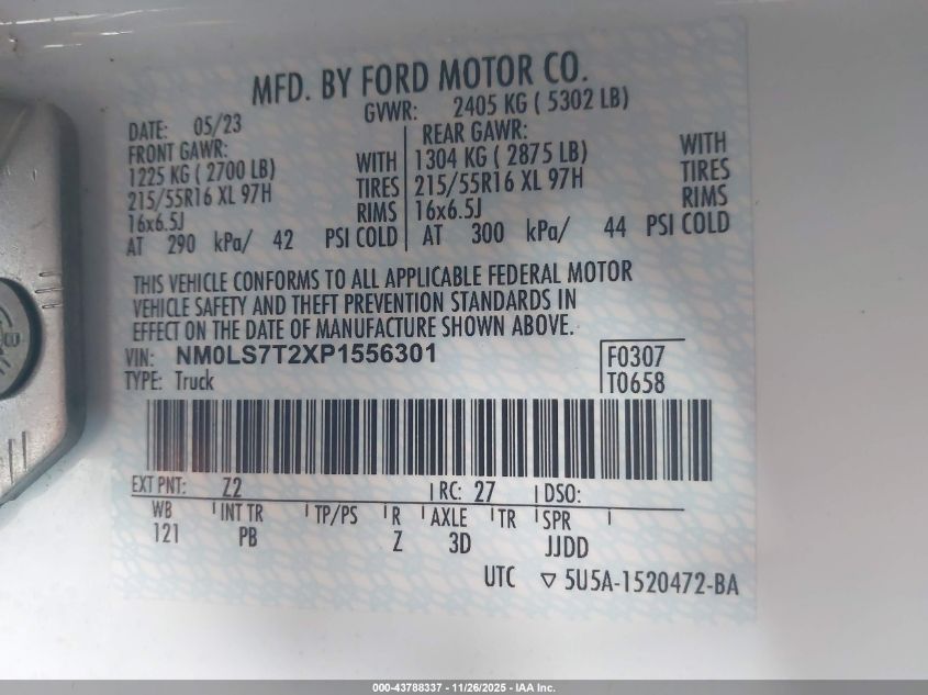 2023 Ford Transit Connect Xlt VIN: NM0LS7T2XP1556301 Lot: 43788337