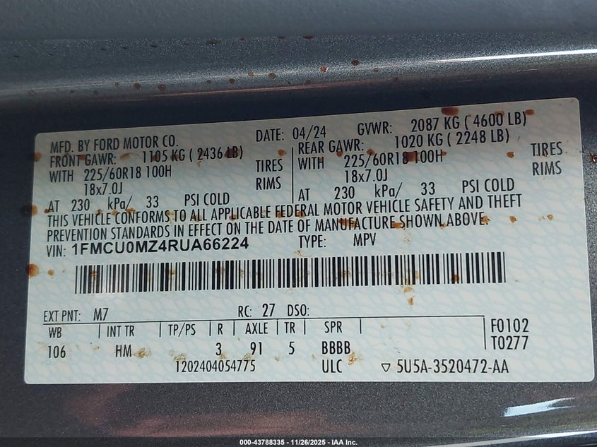 1FMCU0MZ4RUA66224 2024 FORD ESCAPE photo no. 9