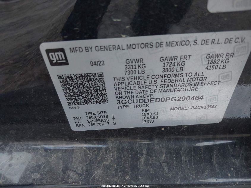 2023 Chevrolet Silverado 1500 4Wd Standard Bed Lt VIN: 3GCUDDED0PG290464 Lot: 43788343