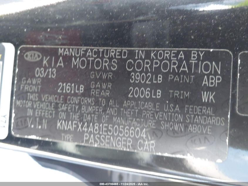 2014 Kia Forte Ex VIN: KNAFX4A81E5056604 Lot: 43788465