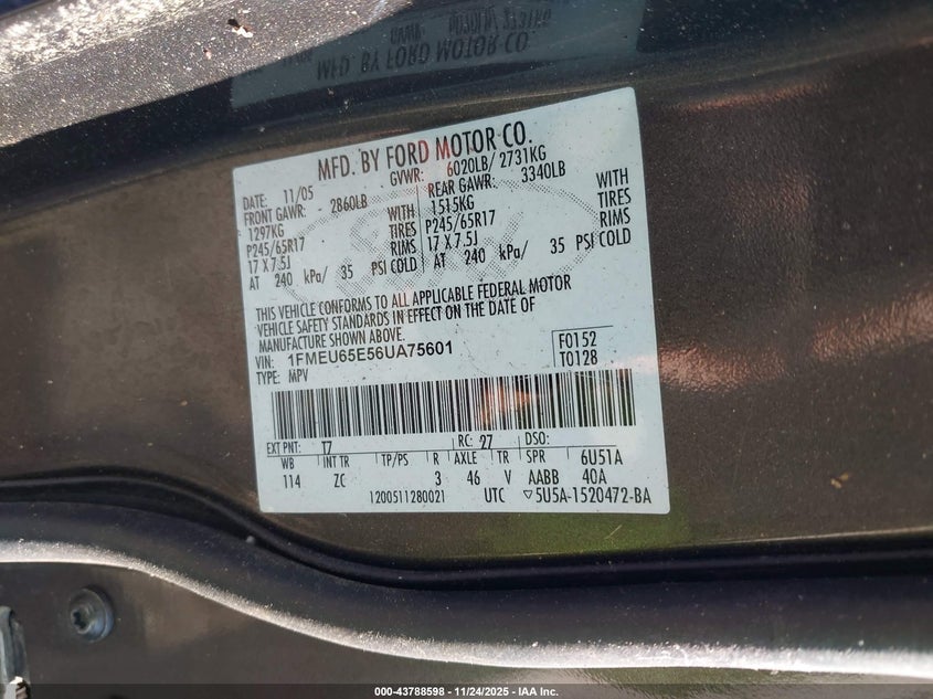 1FMEU65E56UA75601 2006 FORD EXPLORER photo no. 9