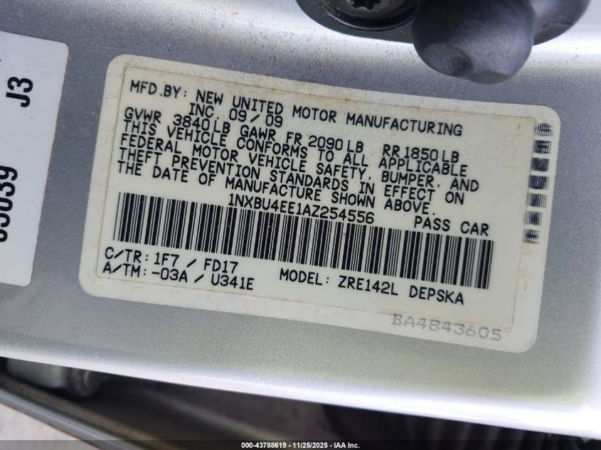 2010 Toyota Corolla S VIN: 1NXBU4EE1AZ254556 Lot: 43788619