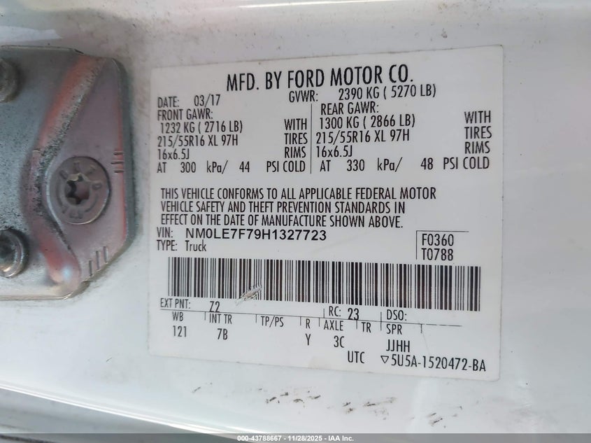 2017 Ford Transit Connect Xlt VIN: NM0LE7F79H1327723 Lot: 43788667