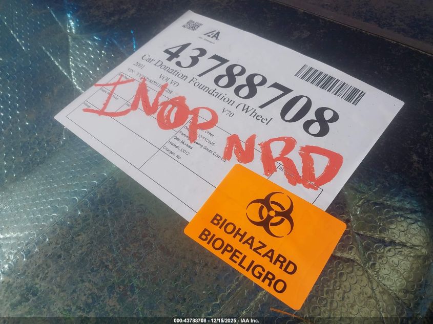 2001 Volvo V70 Xc VIN: YV1SZ58D911027268 Lot: 43788708