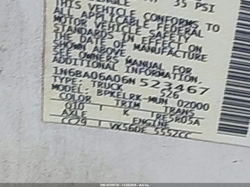 2006 Nissan Titan Xe VIN: 1N6BA06A06N523467 Lot: 43788730