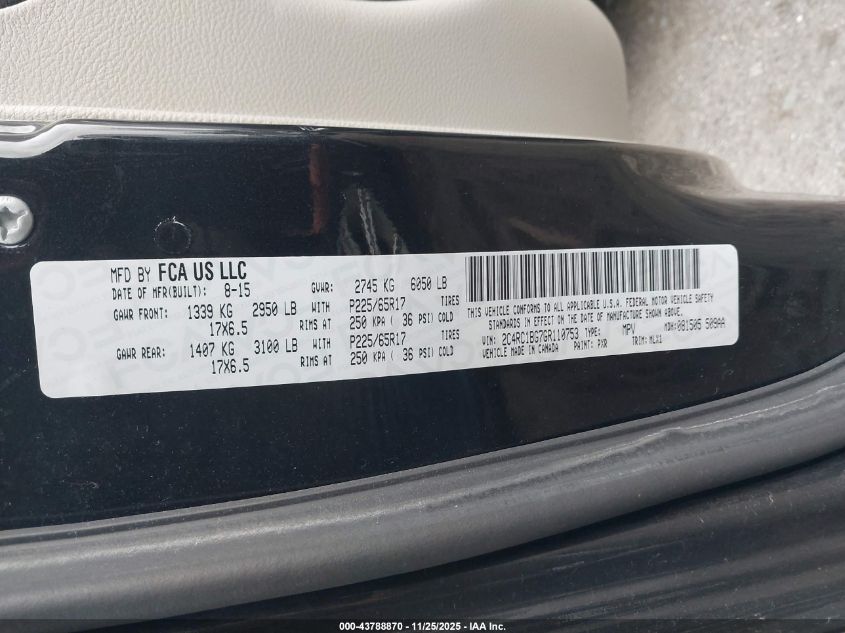 2016 Chrysler Town & Country Touring VIN: 2C4RC1BG7GR110753 Lot: 43788870