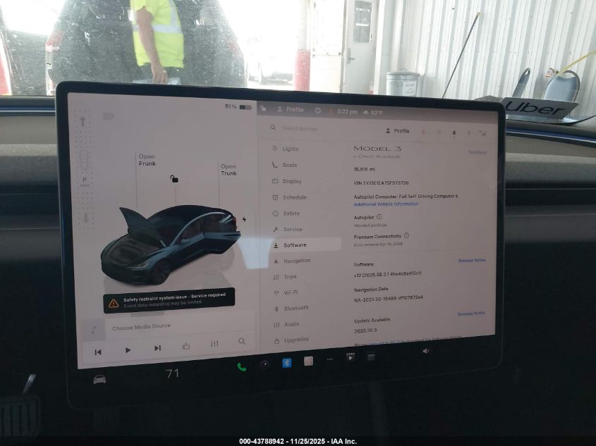 2025 Tesla Model 3 Long Range Rear-Wheel Drive/Standard VIN: 5YJ3E1EA7SF973726 Lot: 43788942