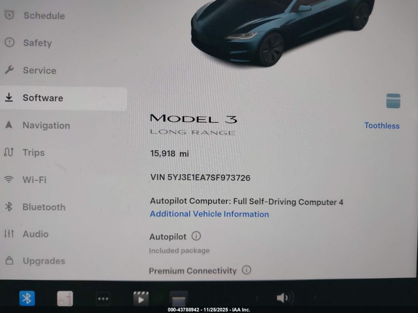 2025 Tesla Model 3 Long Range Rear-Wheel Drive/Standard VIN: 5YJ3E1EA7SF973726 Lot: 43788942