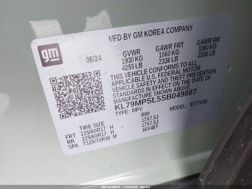 2025 Chevrolet Trailblazer Fwd Lt VIN: KL79MPSL5SB049887 Lot: 43788976