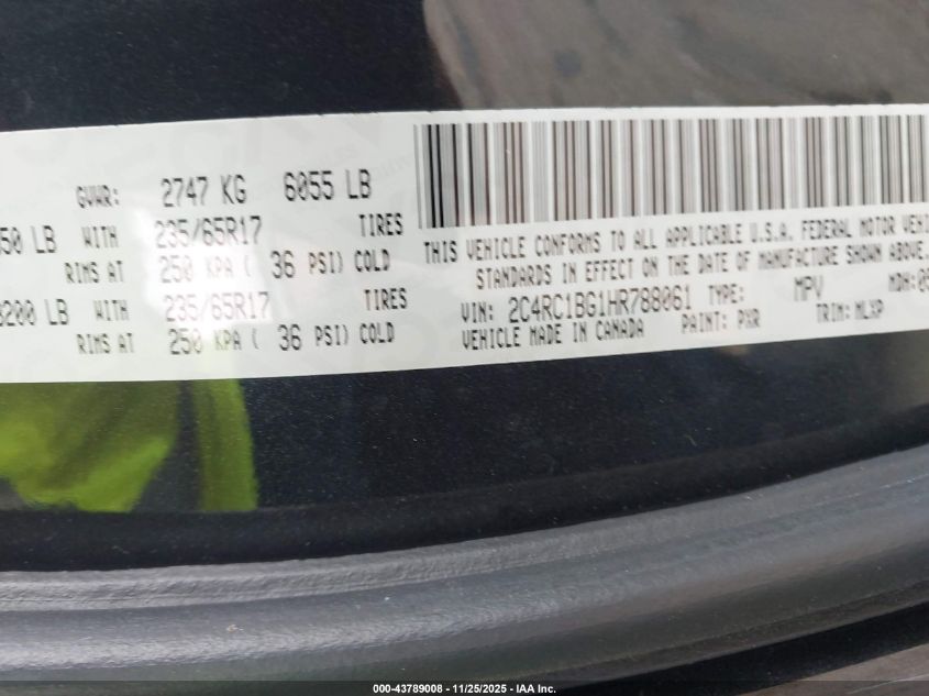 2017 Chrysler Pacifica Touring-L VIN: 2C4RC1BG1HR788061 Lot: 43789008